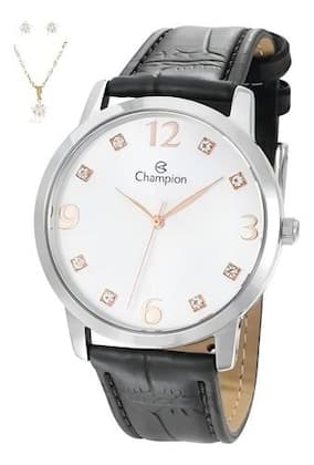 Imagem de Relogio champion analogico prata couro preto cn24244y