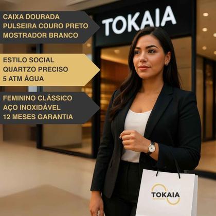 Imagem de Relogio Champion CH22233M Feminino Pulseira Couro Preto Quartzo Resistente Agua 5 ATM Redondo Social Dourado