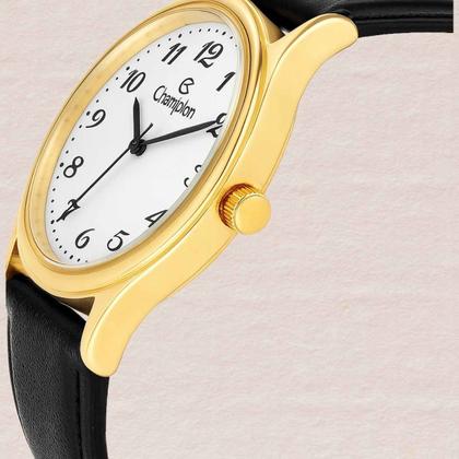 Imagem de Relogio Champion CH22233M Feminino Pulseira Couro Preto Quartzo Resistente Agua 5 ATM Redondo Social Dourado