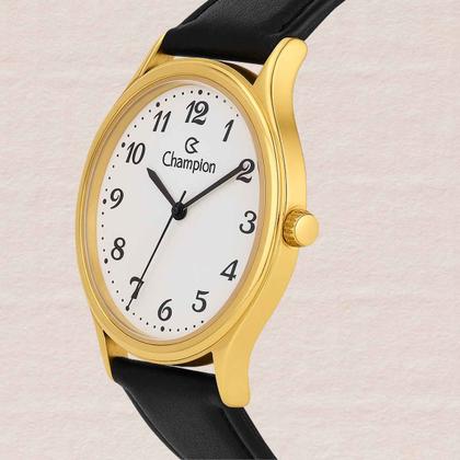 Imagem de Relogio Champion CH22233M Feminino Pulseira Couro Preto Quartzo Resistente Agua 5 ATM Redondo Social Dourado
