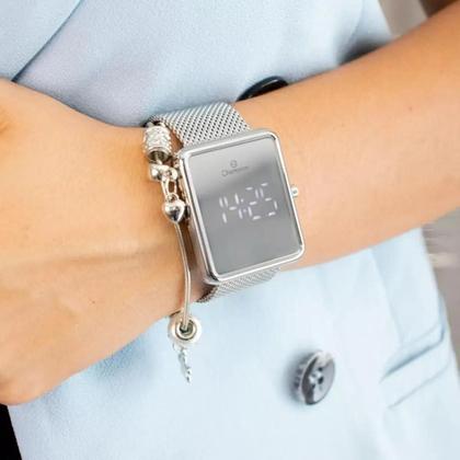 Imagem de Relógio Champion Digital CH40080S Feminino Pulseira Aço Inox Prata Fundo Espelhado LED Original