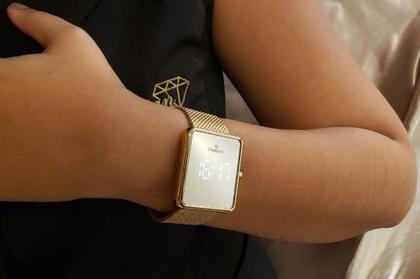 Imagem de Relógio Champion Dourado Espelhado CH40080B LED Branco Pulseira Esteira