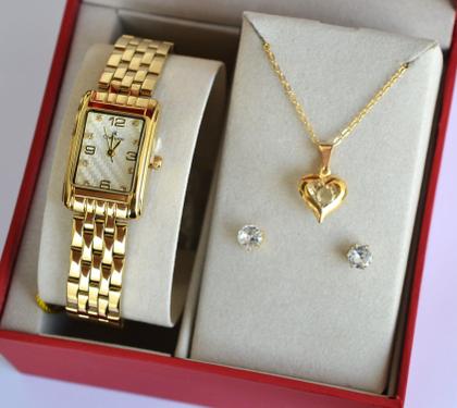 Imagem de Relogio Champion Dourado Quadrado Feminino CN28366H + Semi Joia