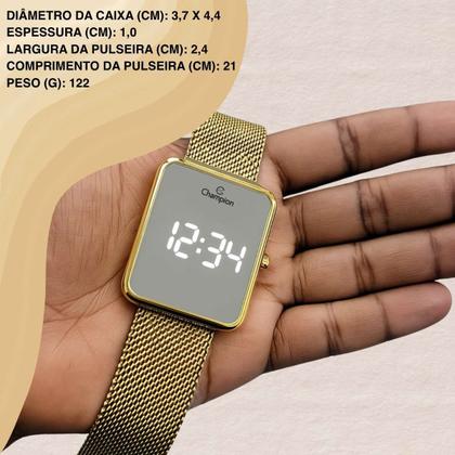 Imagem de Relógio Champion Feminino Digital Espelhado Led Quartzo Modern Prova Dágua 3 ATM 30 Metros Pulseira de Aço Inóx Casual Dourado CH40080B