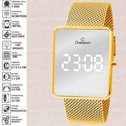 Imagem de Relógio Champion Feminino Digital Espelhado Led Quartzo Modern Prova Dágua 3 ATM 30 Metros Pulseira de Aço Inóx Casual Dourado CH40080B