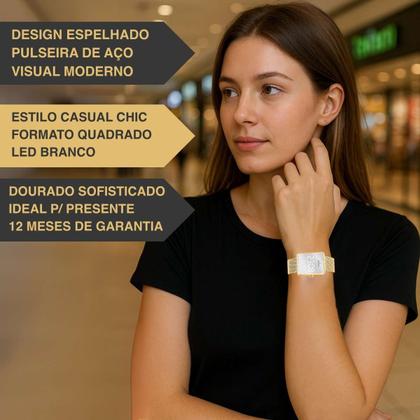 Imagem de Relógio Champion Feminino Digital Espelhado Led Quartzo Modern Prova Dágua 3 ATM 30 Metros Pulseira de Aço Inóx Casual Dourado CH40080B