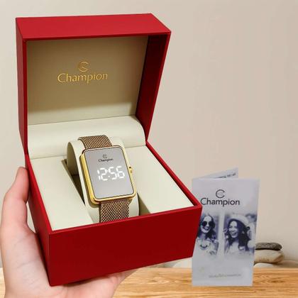 Imagem de Relógio Champion Feminino Digital Espelhado Led Quartzo Modern Prova Dágua 3 ATM 30 Metros Pulseira de Aço Inóx Casual Dourado CH40080B