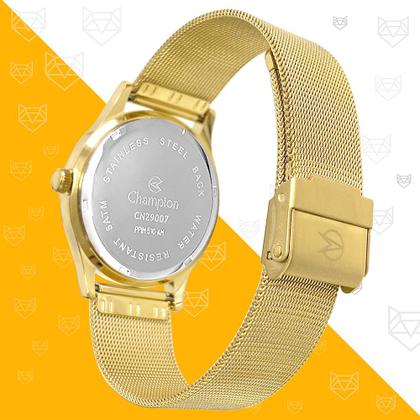 Imagem de Relógio Champion Feminino Dourado Branco Prova d'água com 1 ano de garantia e colar e brincos