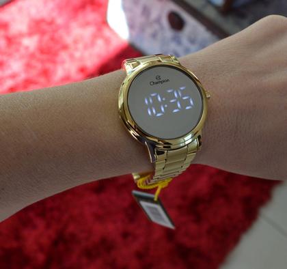 Imagem de Relógio Champion Feminino Dourado Digital Espelhado CH40115B + Semi Joia