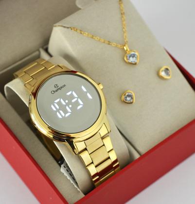 Imagem de Relógio Champion Feminino Dourado Digital Espelhado CH40115B + Semi Joia