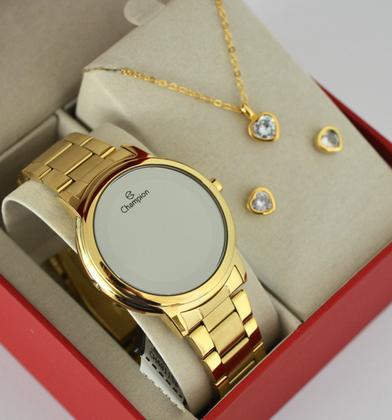 Imagem de Relógio Champion Feminino Dourado Digital Espelhado CH40115B + Semi Joia