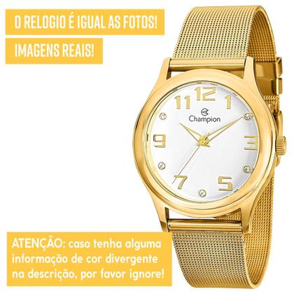 Imagem de Relógio Champion Feminino Dourado Prata Prova d'água com 1 ano de garantia com colar e brincos