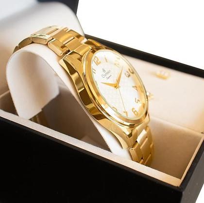 Imagem de Relógio Champion Feminino Dourado Prova DAgua CN26377W Colar e Brincos