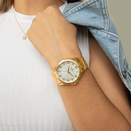 Imagem de Relógio Champion Feminino Dourado Prova DAgua CN26377W Colar e Brincos