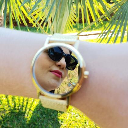 Imagem de Relógio Champion Feminino Original Dourado Espelhado A Prova Dágua