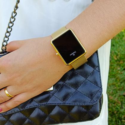 Imagem de Relógio Champion Feminino Original Novo Dourado Led Vermelho CH40080V