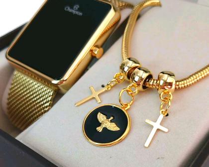 Imagem de Relógio Champion Feminino Original Novo Dourado Led Vermelho CH40080V