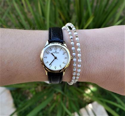 Imagem de Relogio champion feminino pequeno couro numeros ch25114w + kit semi joia