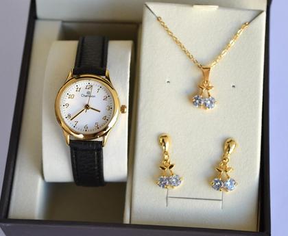Imagem de Relogio champion feminino pequeno couro numeros ch25114w + kit semi joia