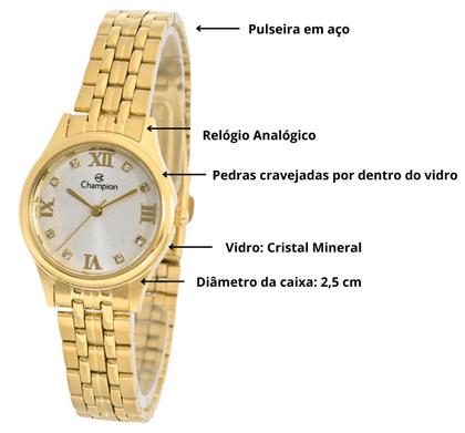 Imagem de Relogio Champion Feminino Pequeno Dourado Prova Dagua