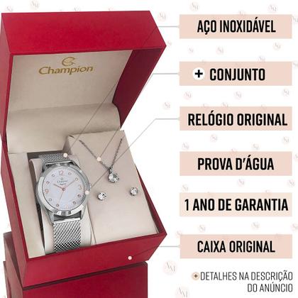 Imagem de Relógio Champion Feminino Prata Luxo Prova Dágua Original