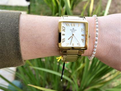 Imagem de Relogio champion feminino quadrado dourado  numeros cn26886h