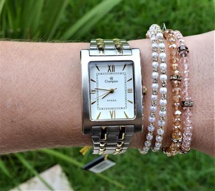 Imagem de Relogio champion feminino quadrado misto ch22395o + kit semi joia