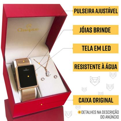 Imagem de Relógio Champion Feminino Rose Digital LED Original com garantia de 1 ano acompanha kit de colar e brincos