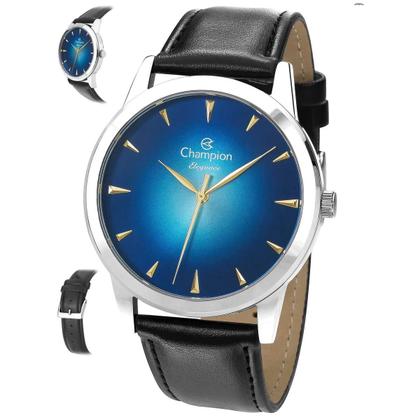 Imagem de Relogio champion prateado visor azul couro cn20828f