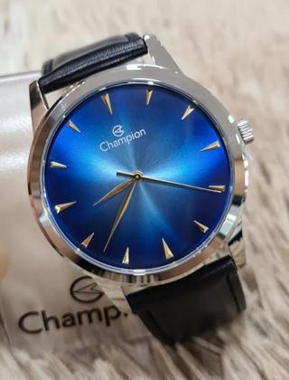 Imagem de Relogio champion prateado visor azul couro cn20828f