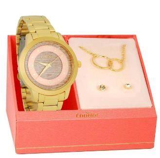 Imagem de Relógio Condor Feminino KIT - Dourado com Glitter no Mostrador