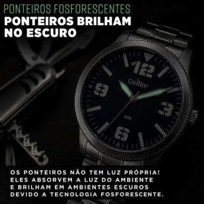 Imagem de Relógio Condor Masculino Prata Preto Prova d'água com 1 ano de garantia e carteira
