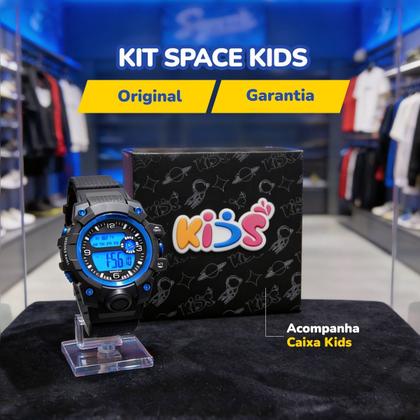 Imagem de Relogio Criança Menino Infantil Digital Silicone + Caixa preto azul data presente qualidade premium adolescente criança