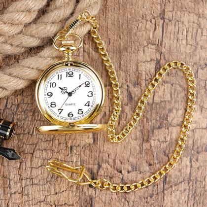 Imagem de Relógio De Bolso Com Corrente Antigo Vintage Dourado Liso