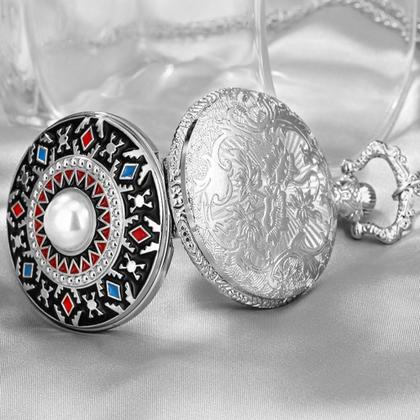 Imagem de Relógio De Bolso Feminino Mandala Com Corrente Aço E Estojo