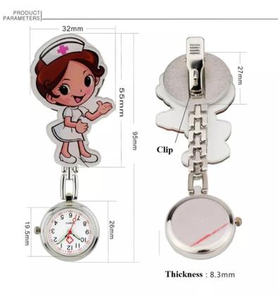 Imagem de Relógio De Lapela Quartzo Enfermagem Aço Inox Corrente