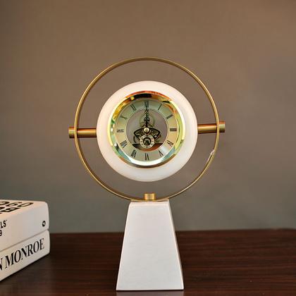 Imagem de Relógio de Mesa Decorativo Mármore Branco e Dourado Skeleton Luxo 22x32cm