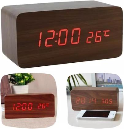 Imagem de Relógio De Mesa Digital Data Hora Temperatura Led 3 alarmes sensor liga e desliga