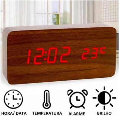 Imagem de Relógio De Mesa Digital Data Hora Temperatura Led 3 alarmes sensor liga e desliga