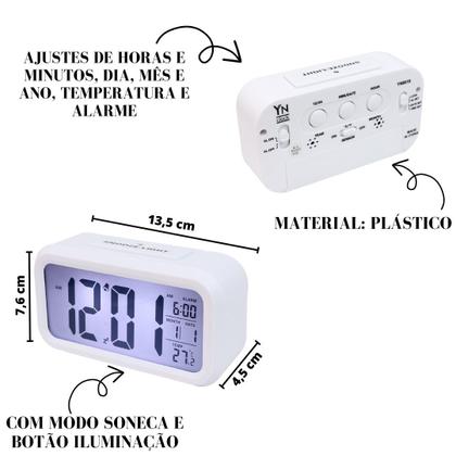 Imagem de Relógio de mesa digital despertador com sensor noturno