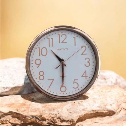 Imagem de Relógio de Parede Analógico Decorativo 23cm Rose Gold Redondo Moderno Ponteiro Tic Tac Quartz Decoração de Cozinha Sala Quarto Casa ou Escritório