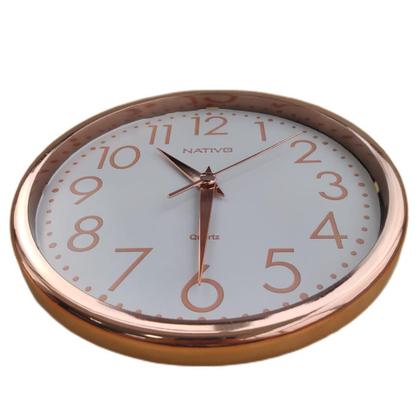 Imagem de Relógio de Parede Analógico Decorativo 23cm Rose Gold Redondo Moderno Ponteiro Tic Tac Quartz Decoração de Cozinha Sala Quarto Casa ou Escritório