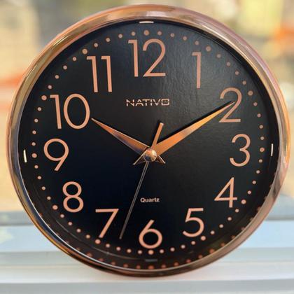 Imagem de Relógio de Parede Analógico Decorativo 23cm Rose Gold Redondo Moderno Ponteiro Tic Tac Quartz Decoração de Cozinha Sala Quarto Casa ou Escritório