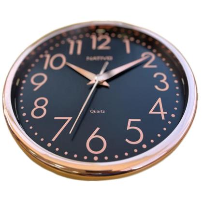 Imagem de Relógio de Parede Analógico Decorativo 23cm Rose Gold Redondo Moderno Ponteiro Tic Tac Quartz Decoração de Cozinha Sala Quarto Casa ou Escritório