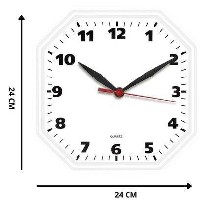 Imagem de Relógio de Parede Branco Branco Clássico Oitavado Decoração de Sala Cozinha Escritório Mecanismo Quartz Tic Tac 24 Cm