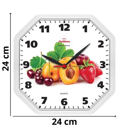 Imagem de Relógio de Parede Gama Branco Fruta Oitavado Plashome Cozinha Sala Escritório