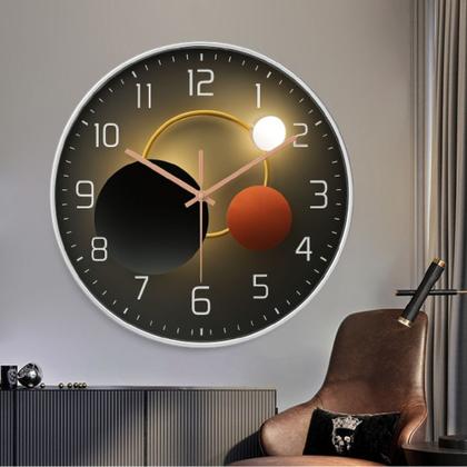 Imagem de Relógio De Parede Prata Lua 30cm Silencioso Design Moderno Sala Quarto Escritório Cozinha