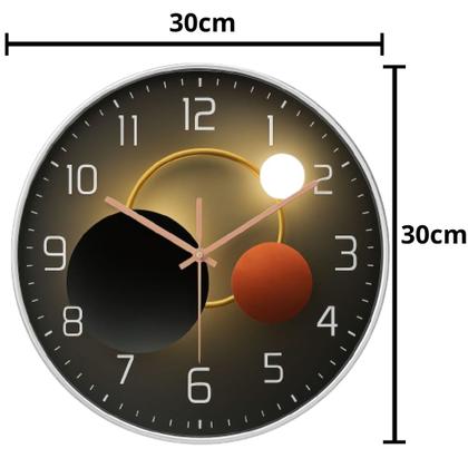 Imagem de Relógio De Parede Prata Lua 30cm Silencioso Design Moderno Sala Quarto Escritório Cozinha