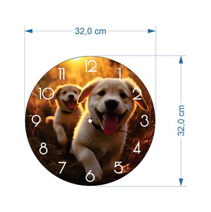 Imagem de Relógio De Parede Redondo Cachorros Fofinhos 32x32cm Ps 2mm