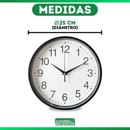 Imagem de Relógio de Parede Redondo Decorativo Moderno a Pilha Cozinha Preto e Branco Silencioso Sala Cozinha